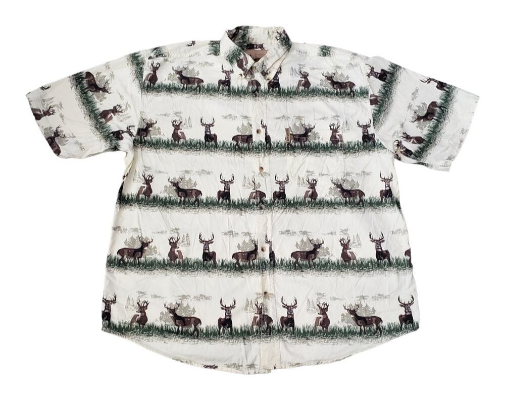 Outdoor Life Nature Buck Deer Collared Button Up Short Sleeve Shirt | Size XXL